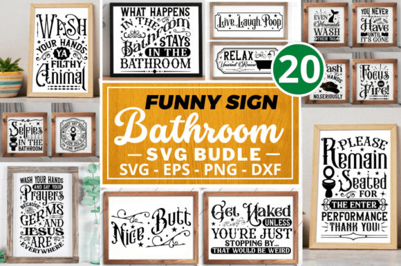 Funny Sign Bathroom SVG Bundle: Graphics for Crafts